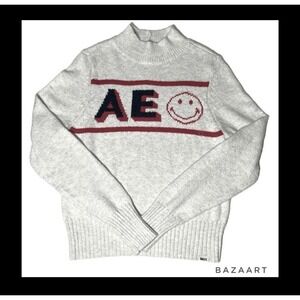 American Eagle Cream Knit Sweater NWT Sz Small Mock Neck Smiling Soft Warm